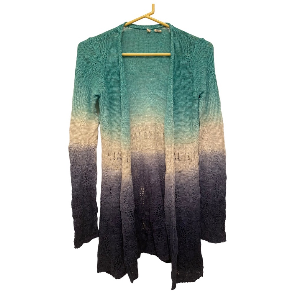 Anthropologie Moth Blue Ombre Long Open Front Cardigan Size Small